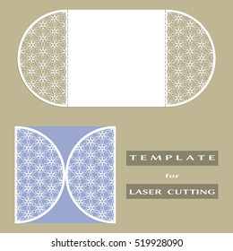 Abstract cutout openwork filigree template for wedding invitation, greeting card. Suitable for laser cutting. Decorative lazercut lace design element. Lace folds. Gate fold wedding invitation mockup