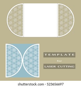 Abstract cutout openwork filigree template for wedding invitation or greeting card. Suitable for laser cutting. Decorative lazercut lace design element. Lace folds. Gate fold wedding invitation mockup