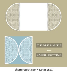 Abstract cutout openwork filigree template for wedding invitation, greeting card. Suitable for laser cutting. Decorative lazercut lace design element. Lace folds. Gate fold wedding invitation mockup