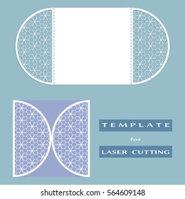 Abstract cutout openwork filigree template for wedding invitation or greeting card. Suitable for laser cutting. Decorative laser cut lace design element. Lace folds. Gate fold invitation mock up