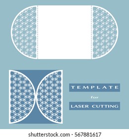 Abstract cutout openwork filigree template for wedding invitation or greeting card. Suitable for laser cutting. Decorative laser cut lace design element. Lace folds. Gate fold invitation mock up