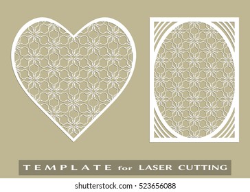 Abstract cutout panel and heart for laser cutting. Vector openwork filigree template for wedding invitation, greeting card, envelope. Interior decorative element with lace ornament