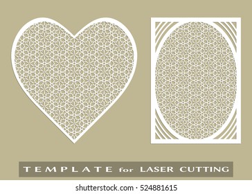 Abstract cutout panel and heart for laser cutting. Vector openwork filigree template for wedding invitation, greeting card, envelope. Interior decorative element with lace ornament