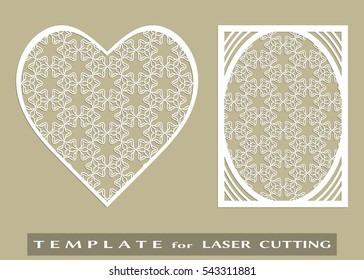 Abstract cutout panel and heart for laser cutting. Vector openwork filigree template for wedding invitation, greeting card, envelope. Interior decorative element with lace ornament