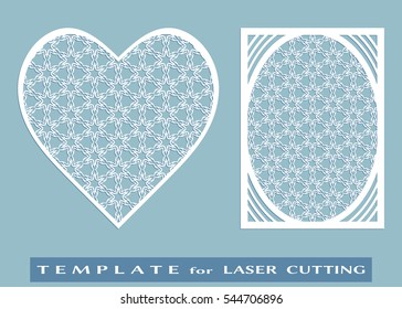 Abstract cutout panel and heart for laser cutting. Vector openwork filigree template for wedding invitation, greeting card, envelope. Interior decorative element with lace ornam