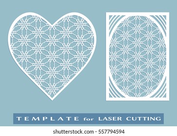 Abstract cutout panel and heart for laser cutting. Vector openwork filigree template for wedding invitation, greeting card, envelope. Interior decorative element with lace ornament