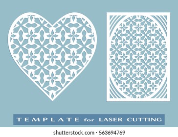 Abstract cutout panel and heart for laser cutting. Vector openwork filigree template for wedding invitation, greeting card, envelope. Interior decorative element with lace ornament