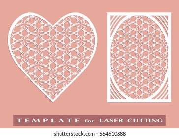 Abstract cutout panel and heart for laser cutting. Vector openwork filigree template for wedding invitation, greeting card, envelope. Interior decorative element with lace ornament