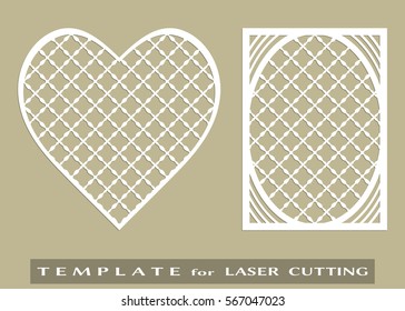 Abstract cutout panel and heart for laser cutting. Vector openwork filigree template for wedding invitation, greeting card, envelope. Interior decorative element with lace ornament