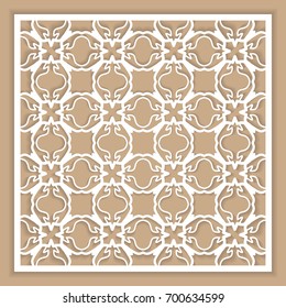 Abstract cutout panel for laser cutting. Openwork filigree template for wedding invitation, greeting card, envelope. Decorative lace element. Tribal ethnic arabic, indian, turkish geometric ornament