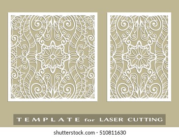 Abstract cutout panels set for laser cutting. Vector openwork filigree template for wedding invitation, greeting card, envelope. Interior decorative element with lace ornament