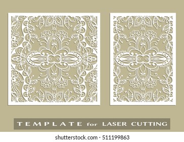 Abstract cutout panels set for laser cutting. Vector openwork filigree template for wedding invitation, greeting card, envelope. Interior decorative element with lace ornament