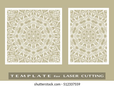 Abstract cutout panels set for laser cutting. Vector openwork filigree template for wedding invitation, greeting card, envelope. Interior decorative element with lace ornament