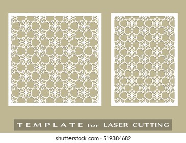Abstract cutout panels set for laser cutting. Vector openwork filigree template for wedding invitation, greeting card, envelope. Interior decorative element with lace ornament