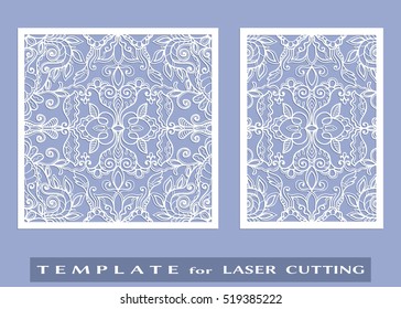 Abstract cutout panels set for laser cutting. Vector openwork filigree template for wedding invitation, greeting card, envelope. Interior decorative element with lace ornament