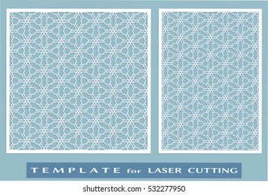 Abstract cutout panels set for laser cutting. Vector openwork filigree template for wedding invitation, greeting card, envelope. Interior decorative element with lace ornament