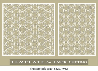 Abstract cutout panels set for laser cutting. Vector openwork filigree template for wedding invitation, greeting card, envelope. Interior decorative element with lace ornament