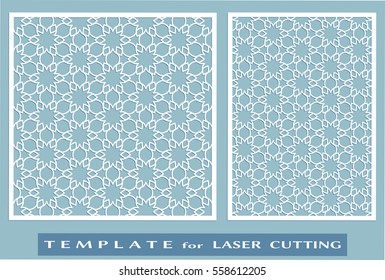 Abstract cutout panels set for laser cutting. Vector openwork filigree template for wedding invitation, greeting card, envelope. Interior decorative element with lace ornament