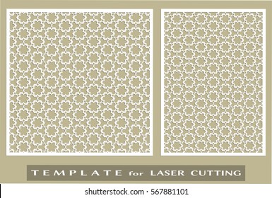 Abstract cutout panels set for laser cutting. Vector openwork filigree template for wedding invitation, greeting card, envelope. Interior decorative element with lace ornament