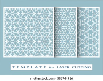 Abstract cutout panels set for laser cutting. Vector openwork filigree template for wedding invitation, greeting card, envelope. Interior decorative element with lace ornament