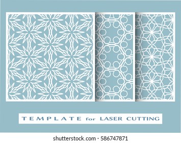 Abstract cutout panels set for laser cutting. Vector openwork filigree template for wedding invitation, greeting card, envelope. Interior decorative element with lace ornament