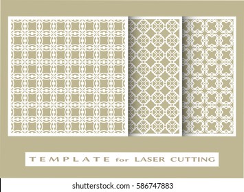 Abstract cutout panels set for laser cutting. Vector openwork filigree template for wedding invitation, greeting card, envelope. Interior decorative element with lace ornament