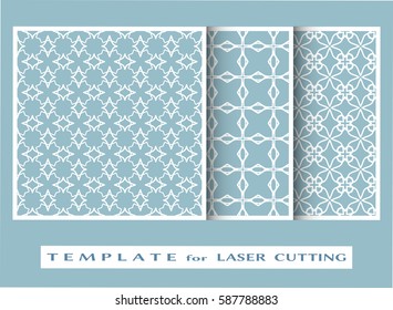 Abstract cutout panels set for laser cutting. Vector openwork filigree template for wedding invitation, greeting card, envelope. Interior decorative element with lace ornament
