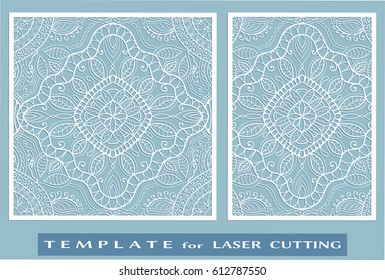 Abstract cutout panels set for laser cutting. Vector openwork filigree template for wedding invitation, greeting card, envelope. Interior decorative element with lace ornament