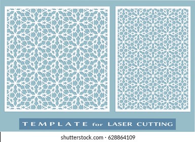 Abstract cutout panels set for laser cutting. Vector openwork filigree template for wedding invitation, greeting card, envelope. Interior decorative element with lace ornament