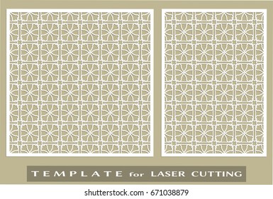 Abstract cutout panels set for laser cutting. Vector openwork filigree template for wedding invitation, greeting card, envelope. Interior decorative element with lace ornament