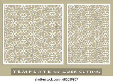 Abstract cutout panels set for laser cutting. Vector openwork filigree template for wedding invitation, greeting card, envelope. Interior decorative element with lace ornament