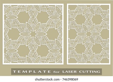 Abstract cutout panels set for laser cutting. Vector openwork filigree template for wedding invitation, greeting card, envelope. Interior decorative element with lace ornament