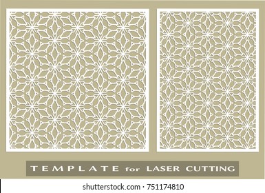 Abstract cutout panels set for laser cutting. Vector openwork filigree template for wedding invitation, greeting card, envelope. Interior decorative element with lace ornament