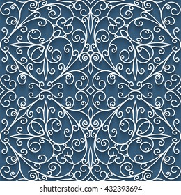 Abstract cutout paper ornament, vector lace texture, tulle seamless pattern,