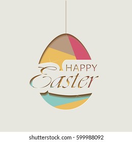 Abstract cutout stylized egg with text,Happy Easter concept.Vector illustration.