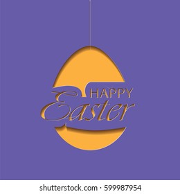 Abstract cutout stylized orange egg with text,Happy Easter concept.Vector illustration.