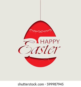 Abstract cutout stylized red egg with text,Happy Easter concept.Vector illustration.