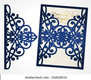 Abstract cutout wedding invitation. Suitable for lasercutting. Lazercut wedding  invitation card. Lazer cut vector. Lace folds. Wedding invitation mockup. Die cut card wedding invitation template.