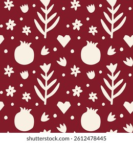 Abstract cutouts shapes seamless pattern design with vector illustration elements of different types exotic leaves and flowers, folk plants, geometric silhouette in boho aesthetic
