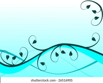 An abstract cyan blue floral vector background illustration in landscape orientation with room for text