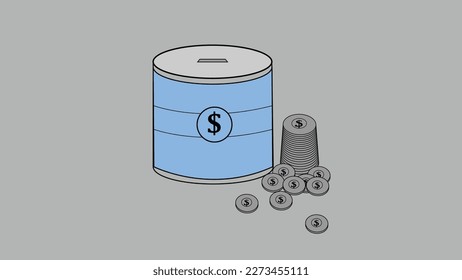 Abstract cyan color vector icon money saving concept with dollar coin vector illustration background.