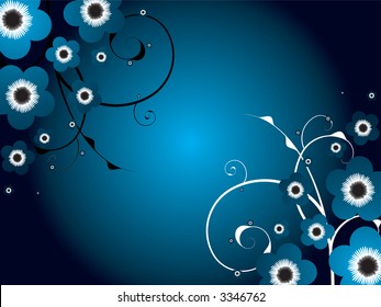 Abstract cyan floral design that could be used as a background with a elements in each corner