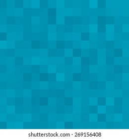 Abstract cyan mosaic  bit pixel vector seamless pattern, Low poly background