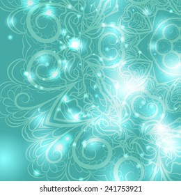 Abstract cyan pattern with floral pattern and lights
