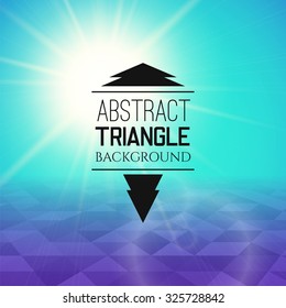Abstract cyan sunset with purple triangle field, perspetive pattern in sunny fog, geometrical vibrant multicolored vector background illustration