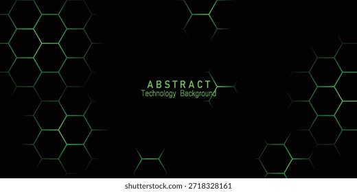 Fondo cibernético Abstractas con líneas de red hexagonales de color verde neón.