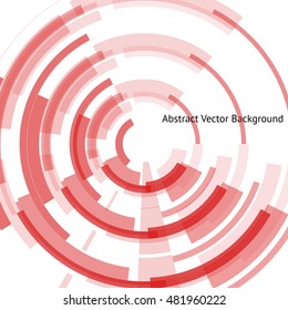 Abstract cyber background with technical rings in the center. Red geometrical shapes on the white background. Beautiful vector detail for your futuristic web-design.
