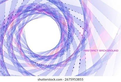 Abstract cyber colorful background from lines and circles form tunnel. Square radial twisted tunnel purple on white. Swirl futuristic geometric.