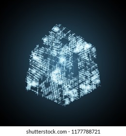 Abstract Cyber Cube Mesh with Glowing Vertices Design. Cyberspace backdrop. Abstract Technology Background. Vector Illustration.