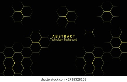 Abstractas diseño cibernético con red hexagonal dorada en el espacio oscuro. con un estilo conceptual moderno